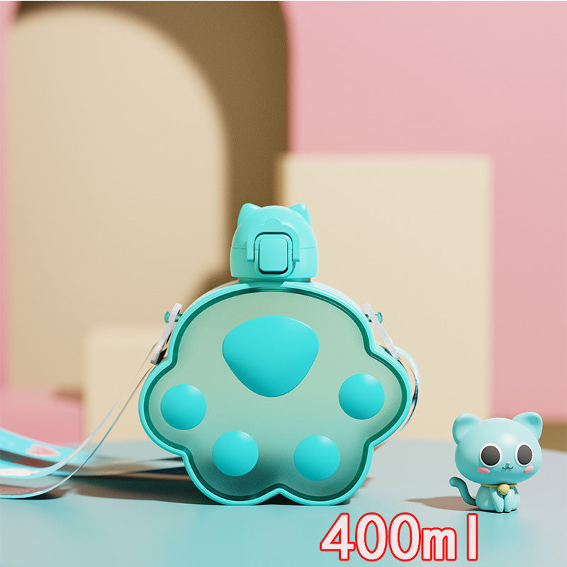 A Cute And Stylish Water Bottle Designed for Students, Featuring a Cat Claw Design, a Portable Straw, And a Convenient Strap