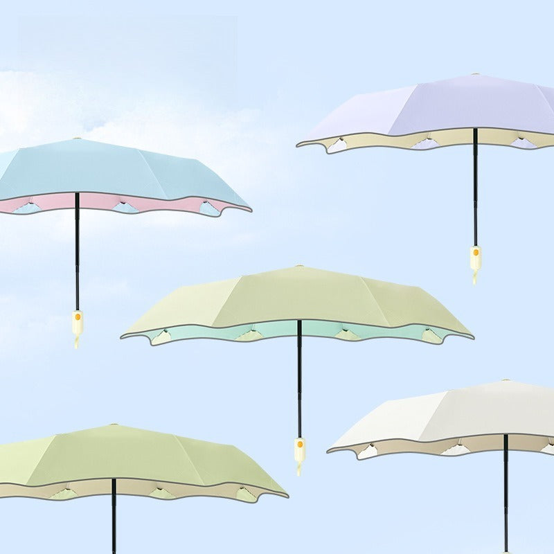 New Rounded Corner Automatic Segmented Storage Sunscreen Color Glue Umbrella, Foldable Weather Umbrella Dual-Purpose Three-Fold Umbrella