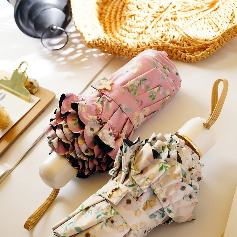 Women's UPF Parasol Umbrella with Canopy - Manual Folding Compact Sun & Umbrella Suitable for Sunny\u002FRainy Days, Portable Travel Umbrella with Vinyl Lace, 2-Rib & 8-Rib for Handbag Accessory