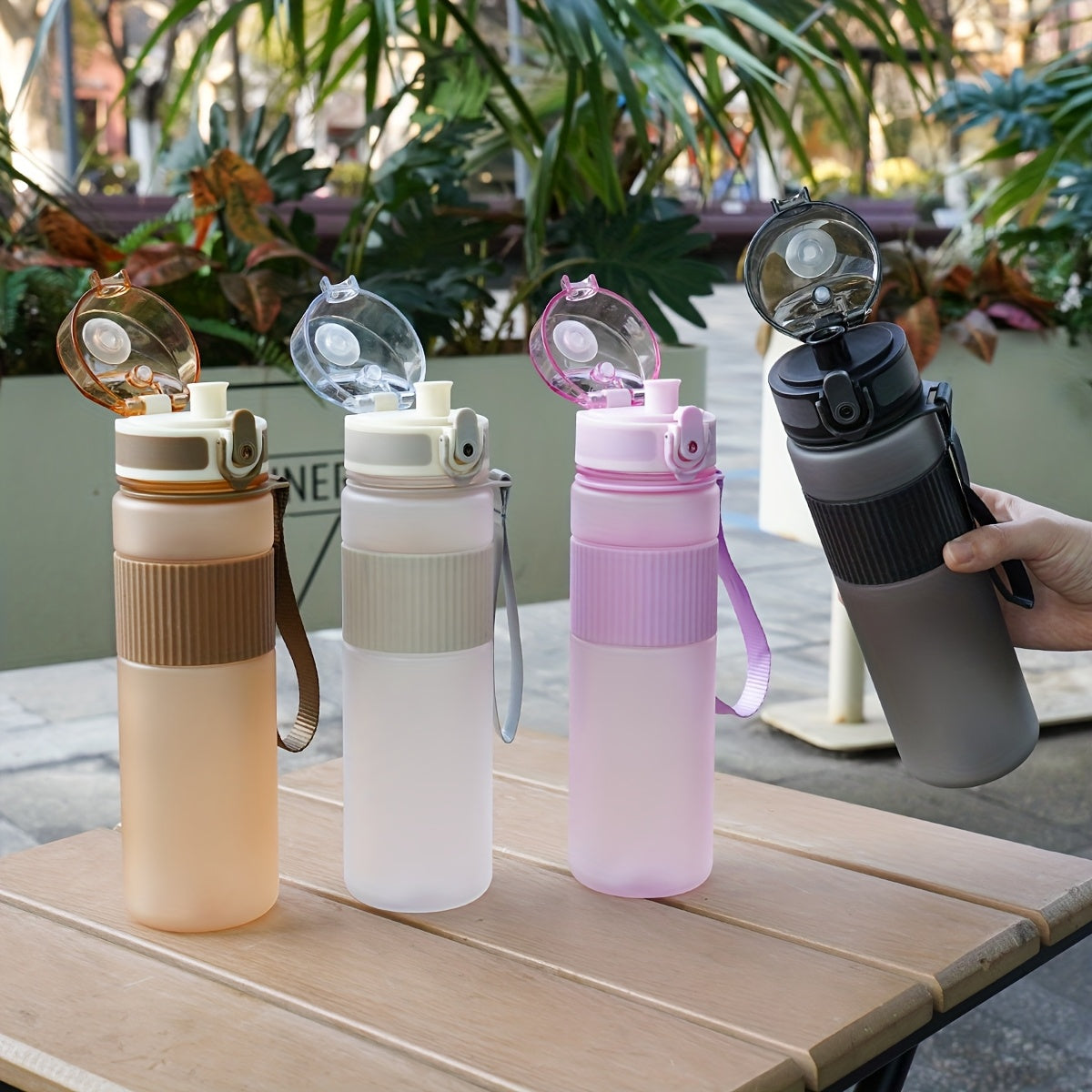 1pc 500ml\u002F 17oz solid color sports water cup, portable sports water cup, leak-proof plastic water bottle, outdoor travel direct drinking cup, suitable for outdoor, leisure, cycling, camping