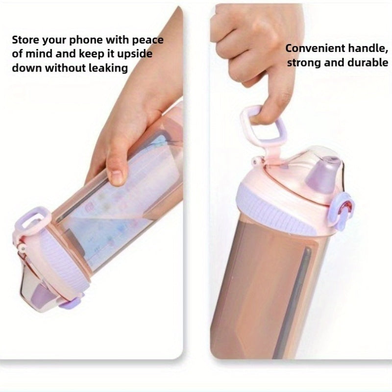 Outdoor Plastic Water Bottle with Hidden Compartment - 16.23Oz Insulated Round Water Bottle, Safe Drinking Container with Removable Handle, Can Safely Store Cards, Keys, Valuables, Portable, Hand Wash Solely