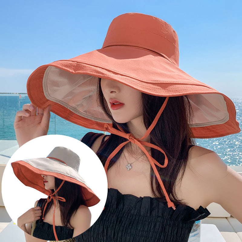 2026 New Summer Hat Women Wide Brim Hat Reversible Bucket Hat Large Size Beach Sunshade Cap Fashion Outdoor Travel