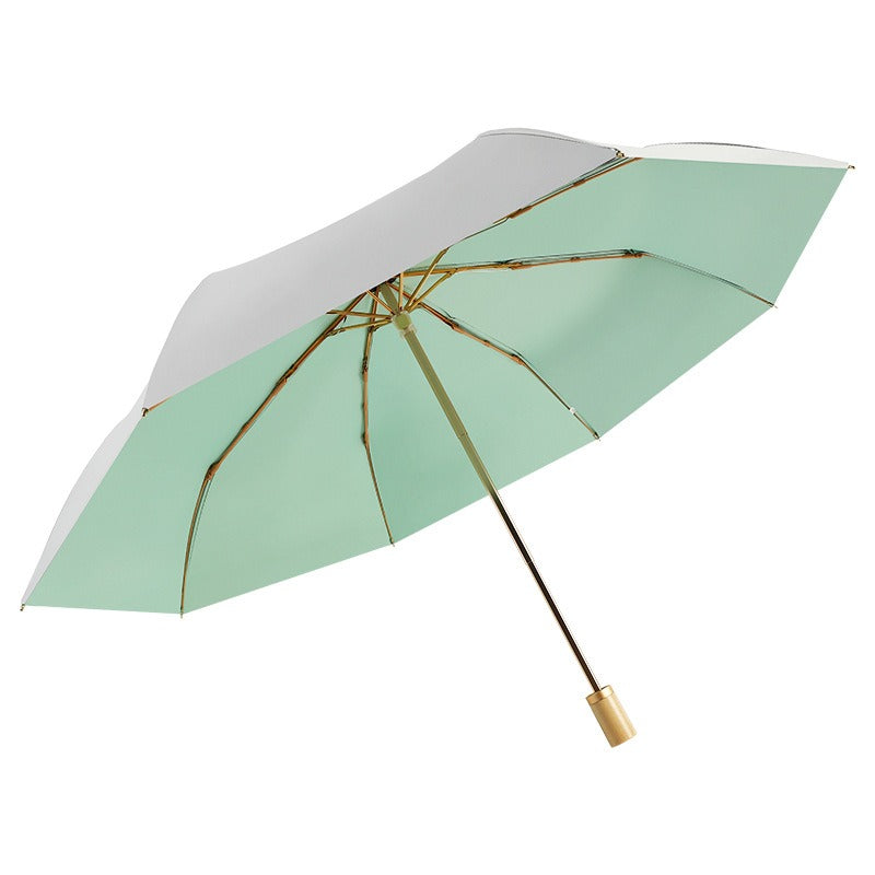 Double-layer Titanium Silver Solid Wood Handle Umbrella Small Fresh Sun Umbrella Folding Umbrella UPF50 + Umbrella