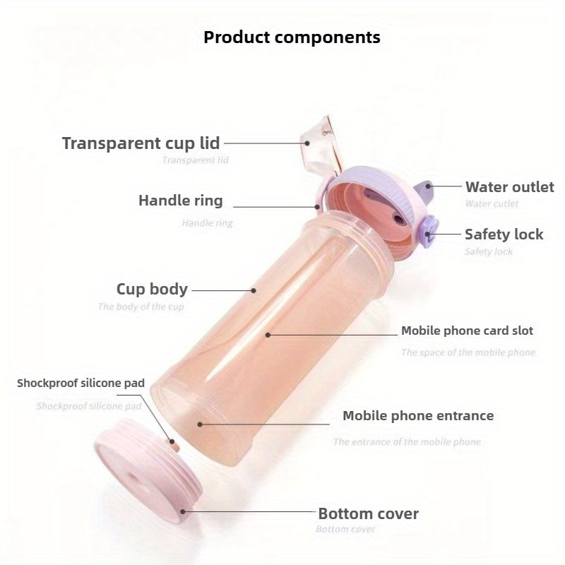 Outdoor Plastic Water Bottle with Hidden Compartment - 16.23Oz Insulated Round Water Bottle, Safe Drinking Container with Removable Handle, Can Safely Store Cards, Keys, Valuables, Portable, Hand Wash Solely