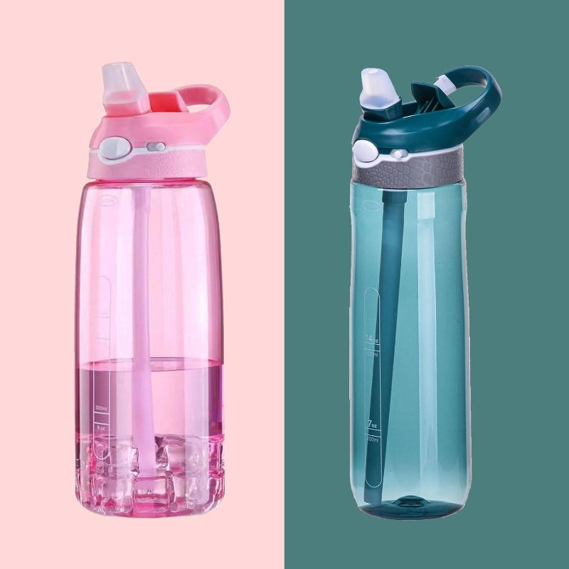 2 - Pack 32oz24oz Bottle, Pink Dark Cyan Sport Bottle with Straw, Leakproof BPA Flip Up Has Handle Easy Carried, Portable Hydration, Gym Essentials, Lightweight Bottle, Compact Design, Durable Construction, Highquality Plastic, Straw Included