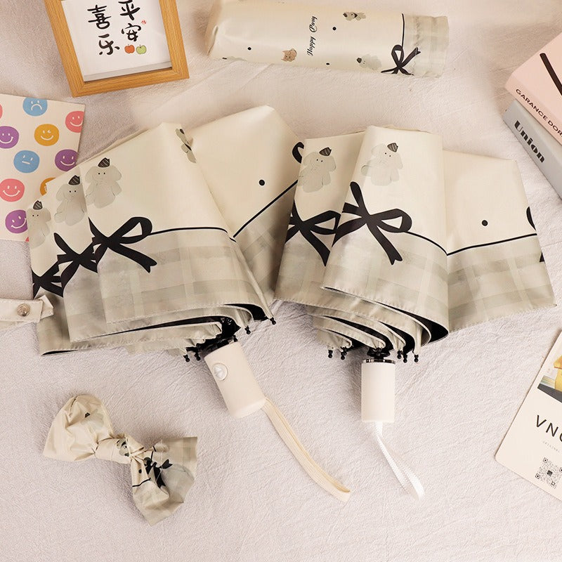 Umbrella Folding Umbrella High-end Sense Parasol Vinyl Sunscreen Parasol Print Tri-fold Sunny Umbrella Woman