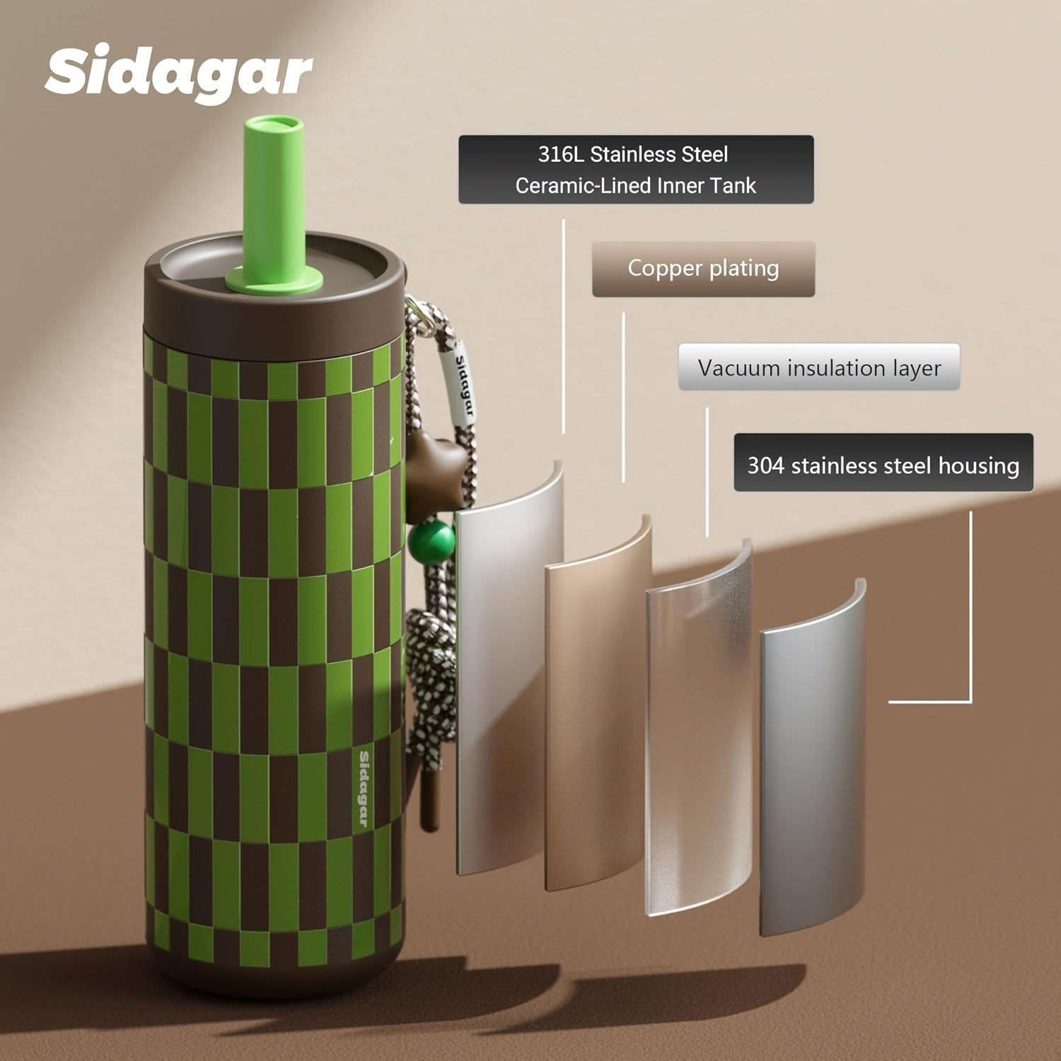 Sidagar 24oz Stainless Steel Straw Cup Portable Sports Water Bottle Car-Friendly Insulated Water Bottle Ideal for Outdoor Adventures Leak-Proof Lid with Lanyard Travel Mug for Men And Women Fitness & Commuting Insulated Bottle Keeps Drinks Hot OrCold