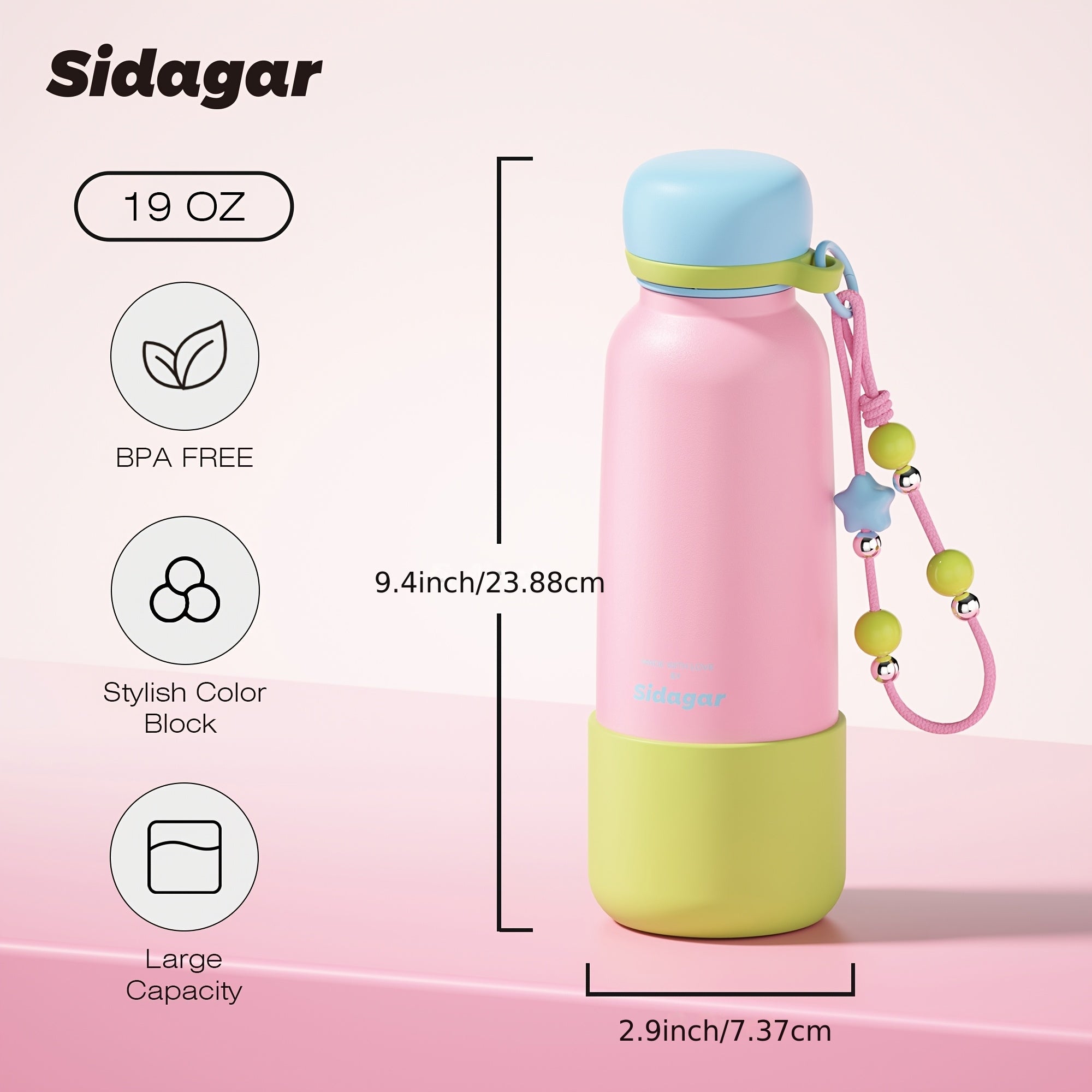 Sidagar 19oz 316 Stainless Steel Water Bottle 19oz Portable Sports Water Bottle Features Vacuum Insulation Technology for Long-lasting Heat Retention And Cold Preservation Dual-seal Leak-proof Construction Stylish Travel Companion