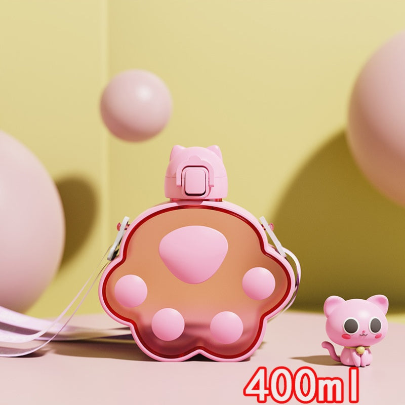 A Cute And Stylish Water Bottle Designed for Students, Featuring a Cat Claw Design, a Portable Straw, And a Convenient Strap