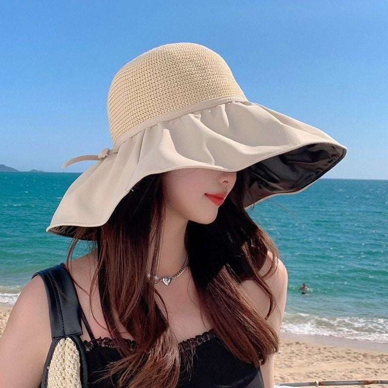 Women'S Hat Featuring 50+ with a Wide Brim, Designed to Be Foldable for Outdoor Activities Such As Beach Trips, Hiking, Fishing, And Gardening, Offering Shielding And Face Coverage