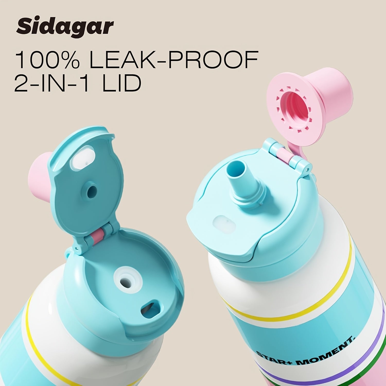 The Sidagar 25Oz Sports Water Bottle Is Made of 316 Stainless Steel And Features a Dual-Lid Design to Cater to Various Daily Requirements. It Comes in Eight Bright Colors, Inspired by Macarons