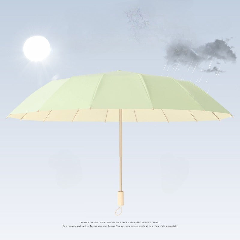 16 Small Fresh Sunshade Milk Tea Color Sunny Wind-Resistant Folding Umbrella for Sunscreen