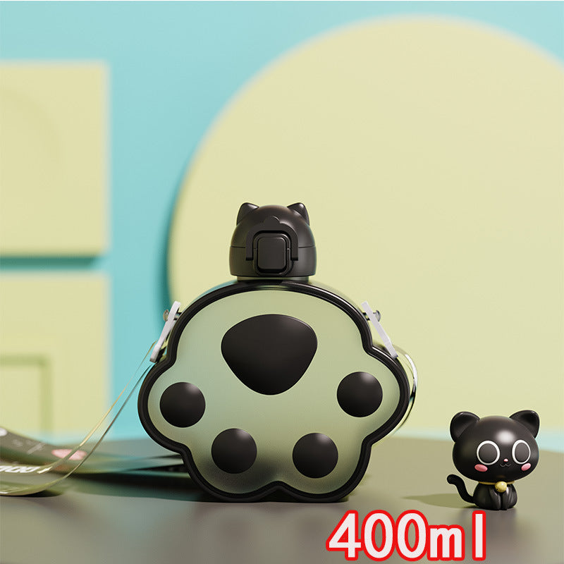 A Cute And Stylish Water Bottle Designed for Students, Featuring a Cat Claw Design, a Portable Straw, And a Convenient Strap