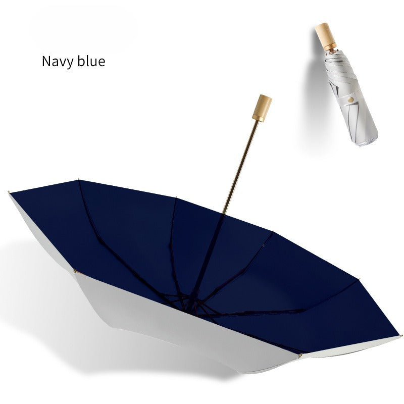 Double-layer Titanium Silver Solid Wood Handle Umbrella Small Fresh Sun Umbrella Folding Umbrella UPF50 + Umbrella