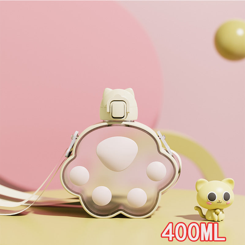 A Cute And Stylish Water Bottle Designed for Students, Featuring a Cat Claw Design, a Portable Straw, And a Convenient Strap