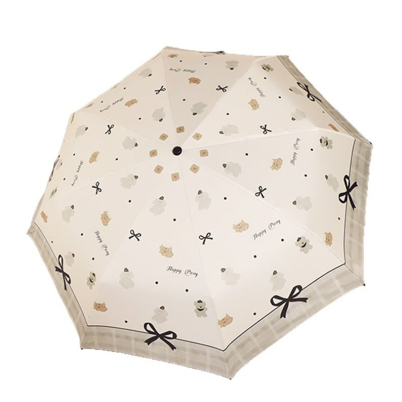 Umbrella Folding Umbrella High-end Sense Parasol Vinyl Sunscreen Parasol Print Tri-fold Sunny Umbrella Woman