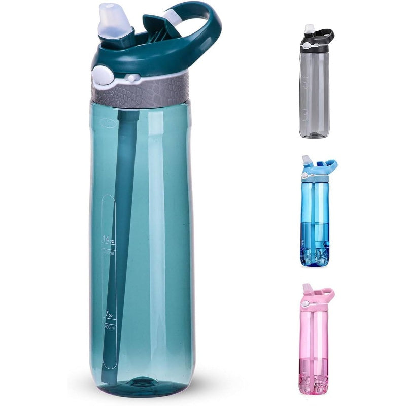 2 - Pack 32oz24oz Bottle, Pink Dark Cyan Sport Bottle with Straw, Leakproof BPA Flip Up Has Handle Easy Carried, Portable Hydration, Gym Essentials, Lightweight Bottle, Compact Design, Durable Construction, Highquality Plastic, Straw Included