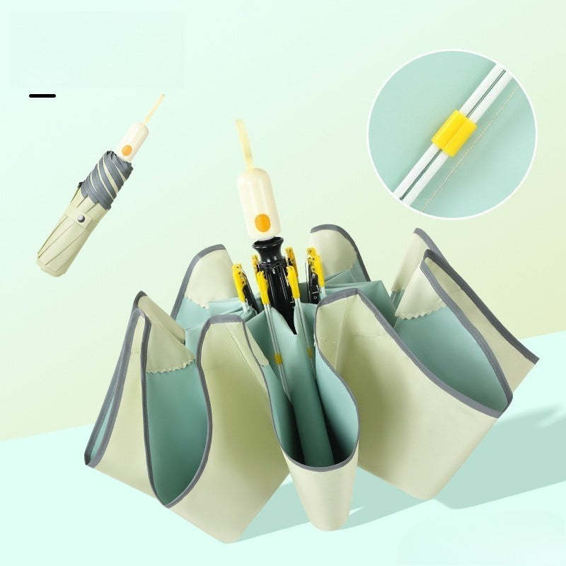New Rounded Corner Automatic Segmented Storage Sunscreen Color Glue Umbrella, Foldable Weather Umbrella Dual-Purpose Three-Fold Umbrella