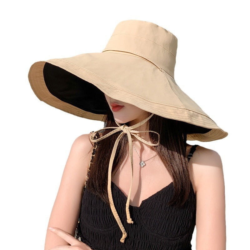 2026 New Summer Hat Women Wide Brim Hat Reversible Bucket Hat Large Size Beach Sunshade Cap Fashion Outdoor Travel