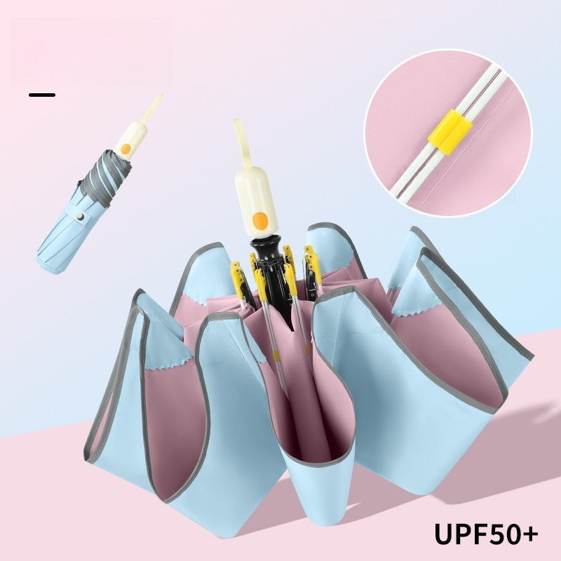 New Rounded Corner Automatic Section Collection Sunscreen Color Glue Sun Umbrella Folding Weather And Rain Dual-Purpose Three-Fold Umbrella