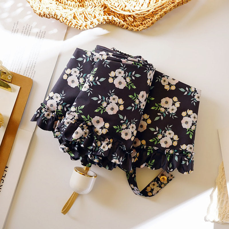 Women's UPF Parasol Umbrella with Canopy - Manual Folding Compact Sun & Umbrella Suitable for Sunny\u002FRainy Days, Portable Travel Umbrella with Vinyl Lace, 2-Rib & 8-Rib for Handbag Accessory