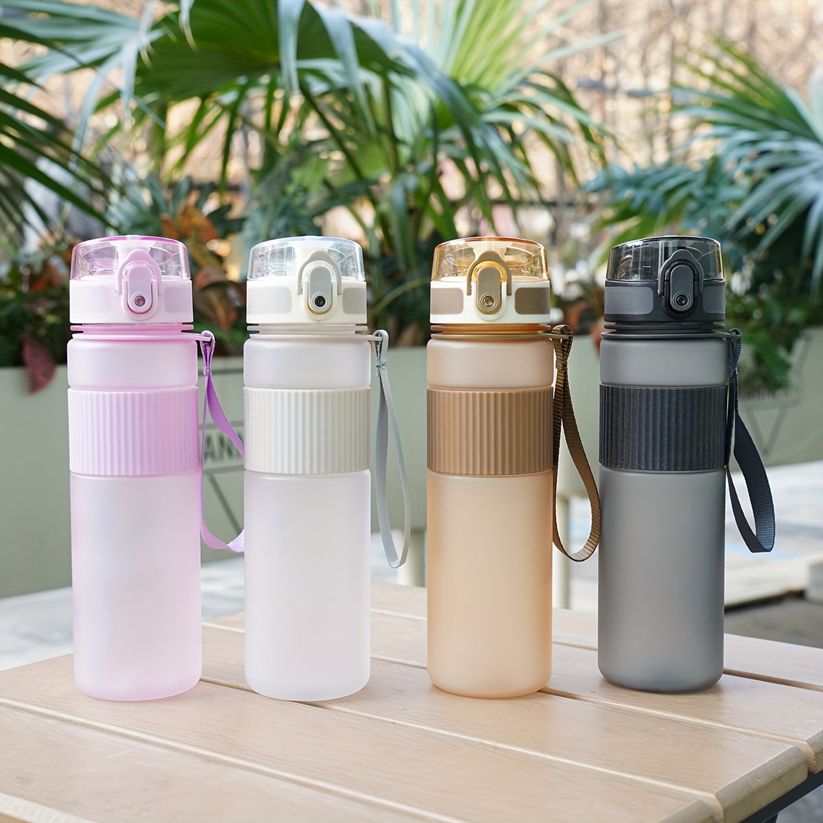 1pc 500ml\u002F 17oz solid color sports water cup, portable sports water cup, leak-proof plastic water bottle, outdoor travel direct drinking cup, suitable for outdoor, leisure, cycling, camping