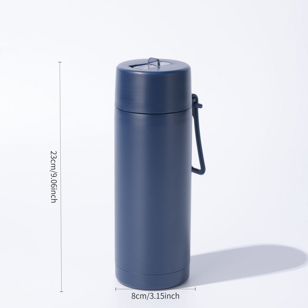 2026 New Easy Solid Color Insulated Water Bottle, Stainless Steel Vacuum Flask with Carry Strap, Leak-Resistant Travel Mug with Flip Top, Lightweight Reusable Cup for Office And Outdoor Activities
