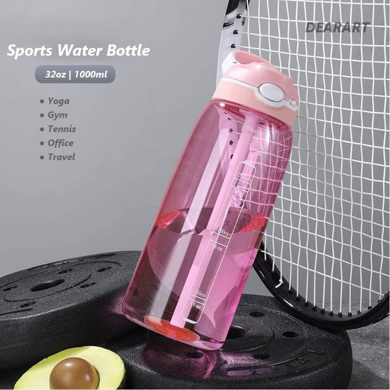 2 - Pack 32oz24oz Bottle, Pink Dark Cyan Sport Bottle with Straw, Leakproof BPA Flip Up Has Handle Easy Carried, Portable Hydration, Gym Essentials, Lightweight Bottle, Compact Design, Durable Construction, Highquality Plastic, Straw Included