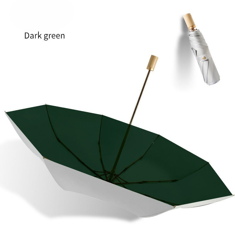 Double-layer Titanium Silver Solid Wood Handle Umbrella Small Fresh Sun Umbrella Folding Umbrella UPF50 + Umbrella