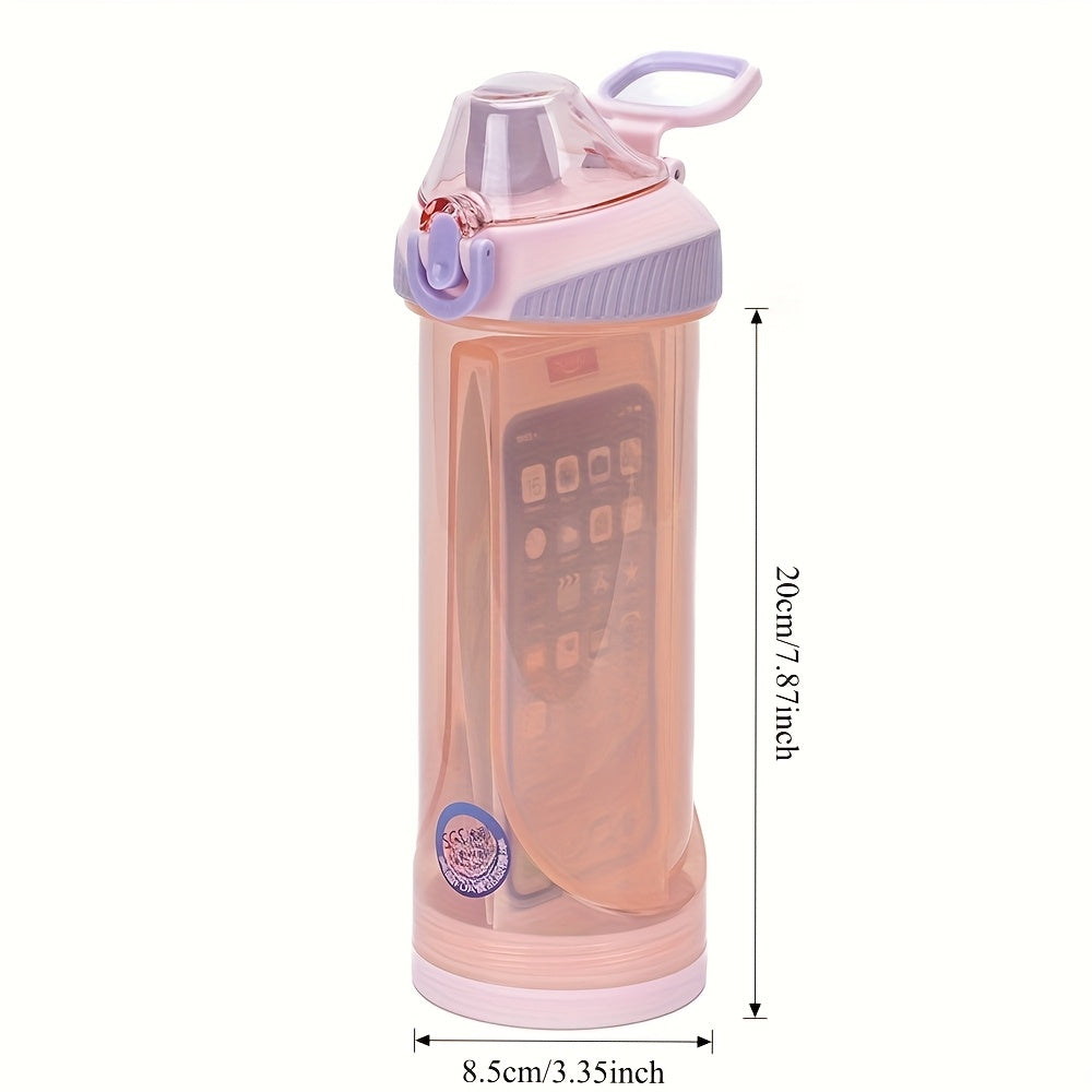 Outdoor Plastic Water Bottle with Hidden Compartment - 16.23Oz Insulated Round Water Bottle, Safe Drinking Container with Removable Handle, Can Safely Store Cards, Keys, Valuables, Portable, Hand Wash Solely