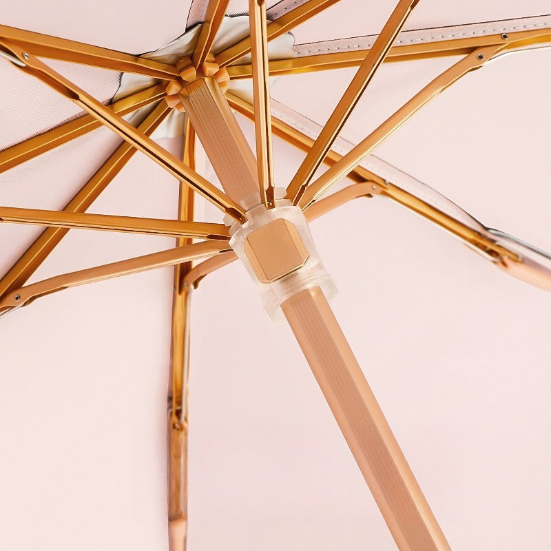 Double-layer Titanium Silver Solid Wood Handle Umbrella Small Fresh Sun Umbrella Folding Umbrella UPF50 + Umbrella