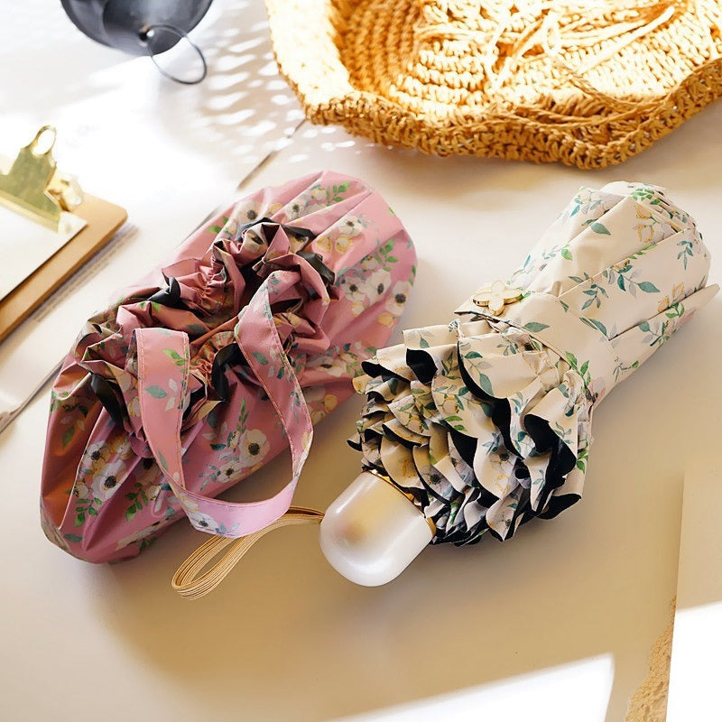 Women's UPF Parasol Umbrella with Canopy - Manual Folding Compact Sun & Umbrella Suitable for Sunny\u002FRainy Days, Portable Travel Umbrella with Vinyl Lace, 2-Rib & 8-Rib for Handbag Accessory