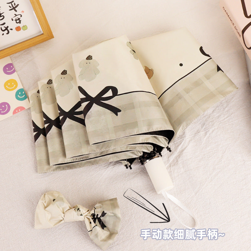 Umbrella Folding Umbrella High-end Sense Parasol Vinyl Sunscreen Parasol Print Tri-fold Sunny Umbrella Woman