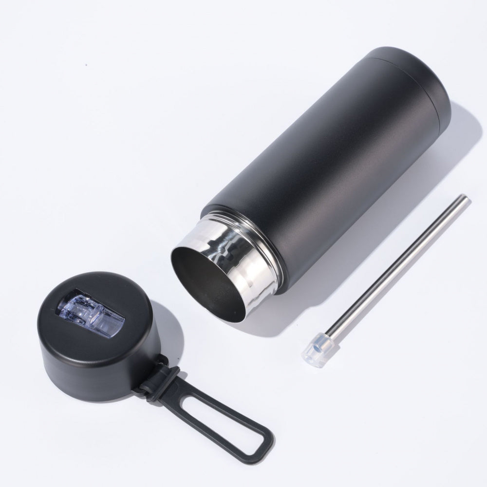 2026 New Easy Solid Color Insulated Water Bottle, Stainless Steel Vacuum Flask with Carry Strap, Leak-Resistant Travel Mug with Flip Top, Lightweight Reusable Cup for Office And Outdoor Activities
