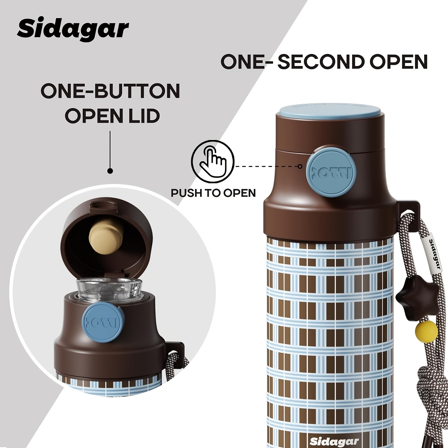 Sidagar 18-Ounce Stainless Steel Insulated Cup, Portable Sports Water Bottle, Car Water Cup, Suitable for Outdoor Travel, Leak-Proof Lock Design with a Lanyard for Easy Carrying, Ideal for Both Men And Women for Fitness, Commuting, And Business
