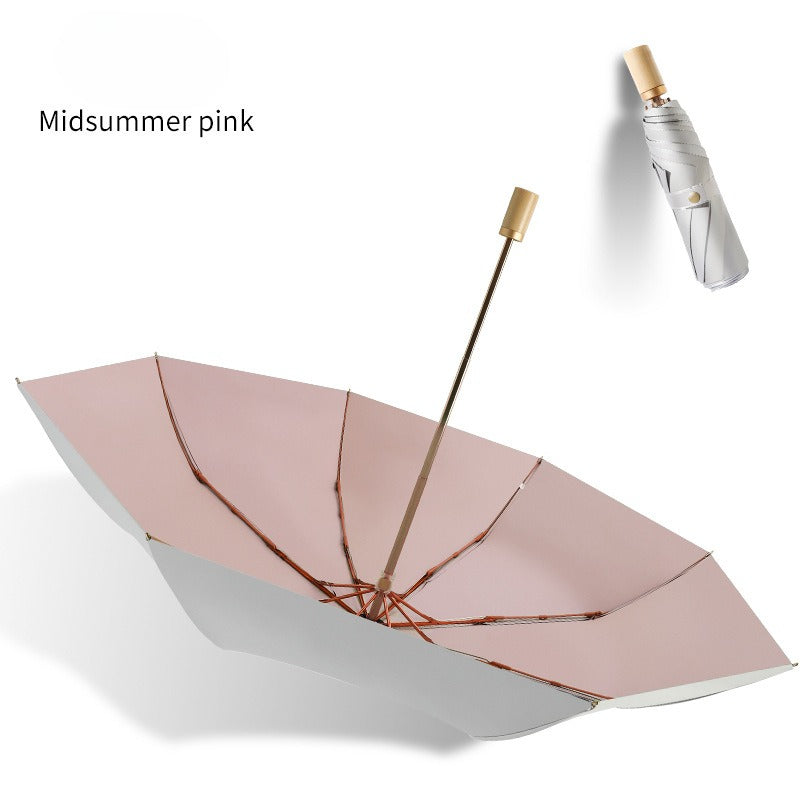 Double-layer Titanium Silver Solid Wood Handle Umbrella Small Fresh Sun Umbrella Folding Umbrella UPF50 + Umbrella