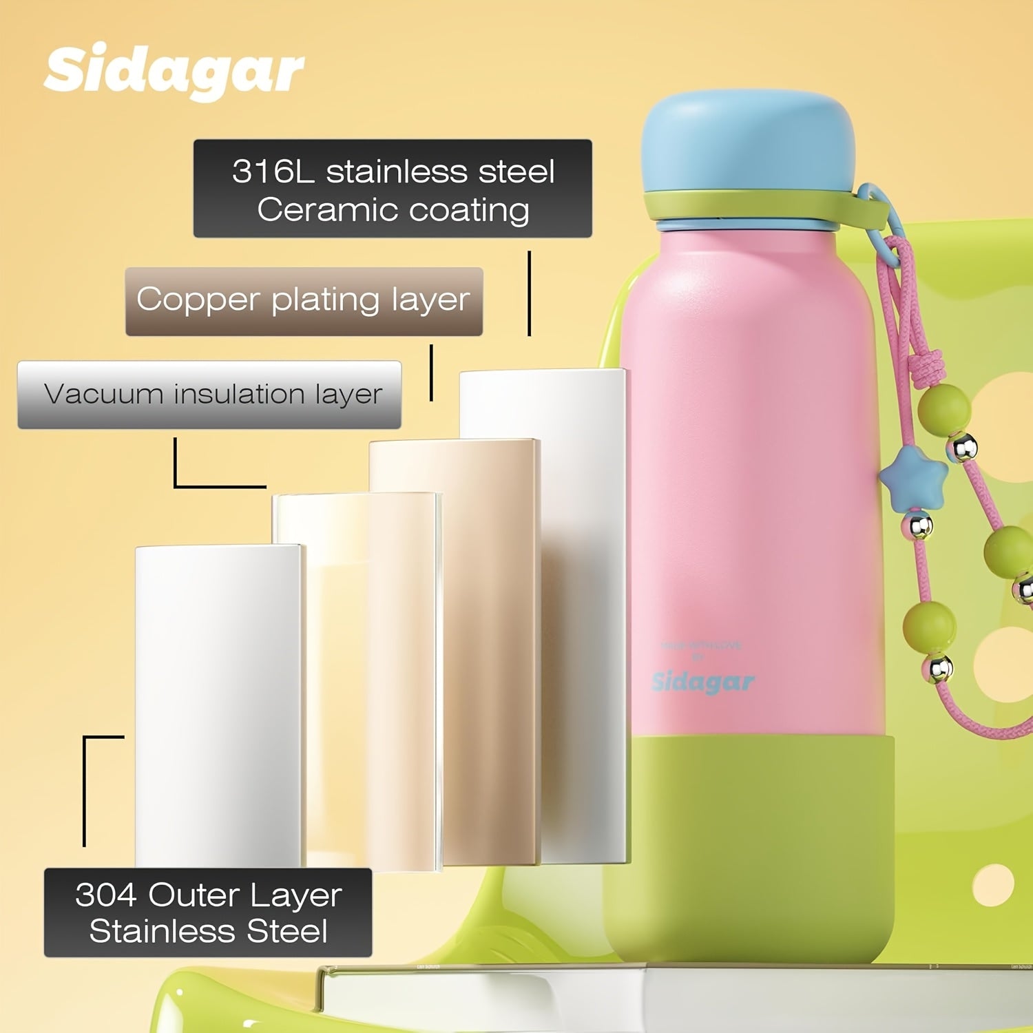 Sidagar 19oz 316 Stainless Steel Water Bottle 19oz Portable Sports Water Bottle Features Vacuum Insulation Technology for Long-lasting Heat Retention And Cold Preservation Dual-seal Leak-proof Construction Stylish Travel Companion