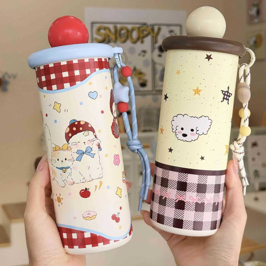 Stainless Steel Insulated Cup | Women'S High-End Appearance, Large Capacity, Cute and Portable, Suitable for Students, Leak Proof, 304 Stainless Steel, Pattern